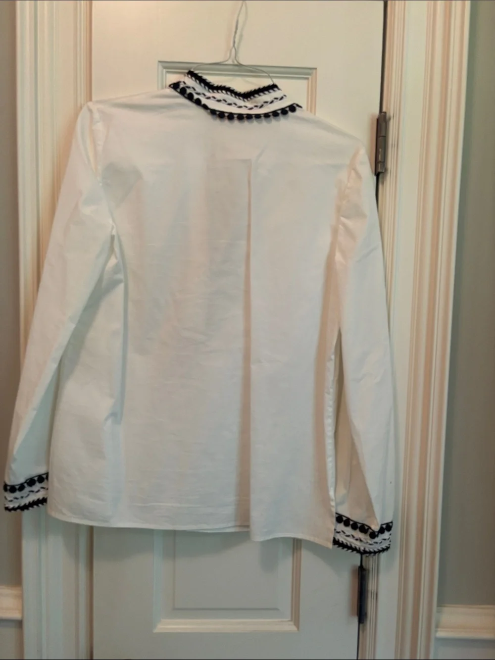 Tory Burch White Tunic with Navy Embroidered Trim